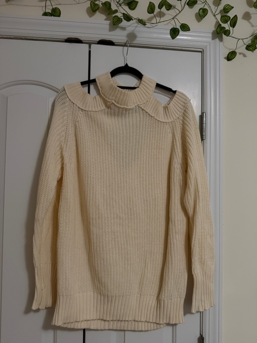 Free People Cream Off-Shoulder Ribbed Sweater